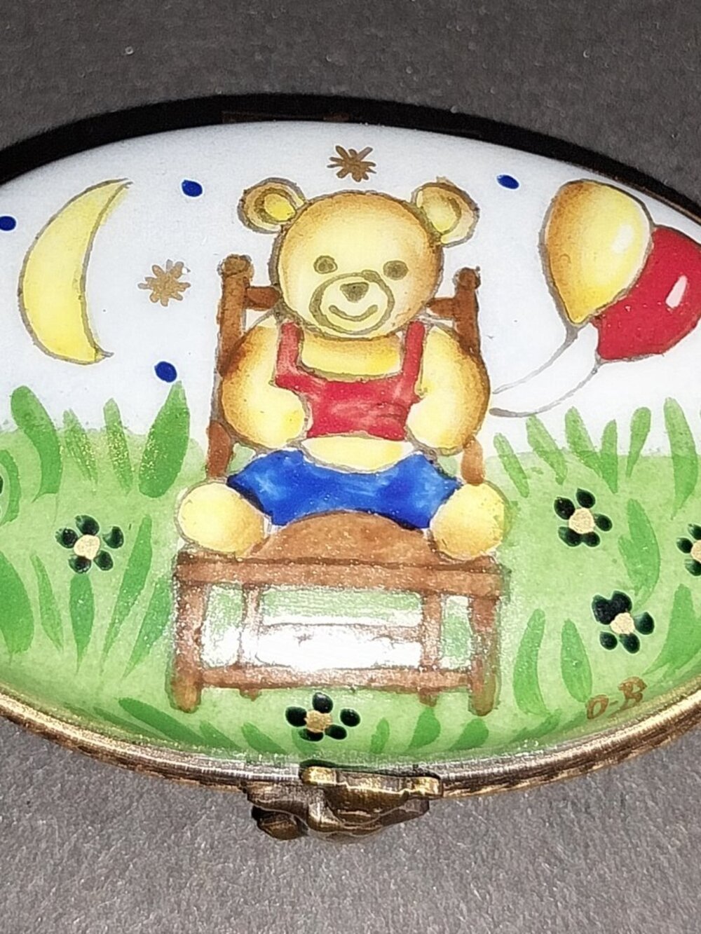 Limoges Painted Teddy Bear Trinket/Pill Box